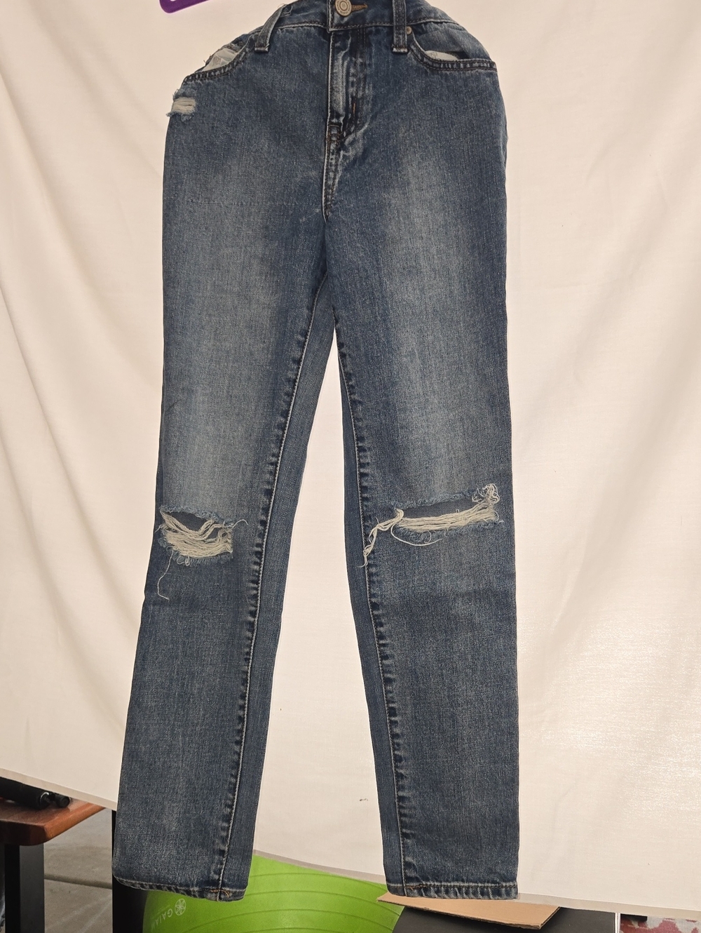 RSQ Women's Straight Leg Distressed Jeans - Medium Blue